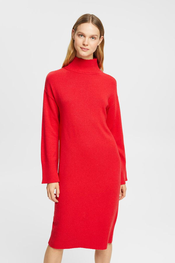 Wool Blend Dress - Dark Red