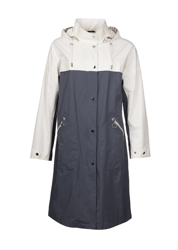 Long Showerproof 2 Tone Coat - Petrol/white