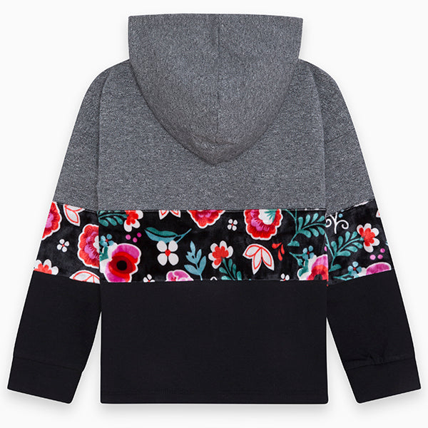 Floral Print Hoodie - Grey