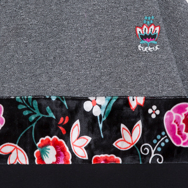 Floral Print Hoodie - Grey