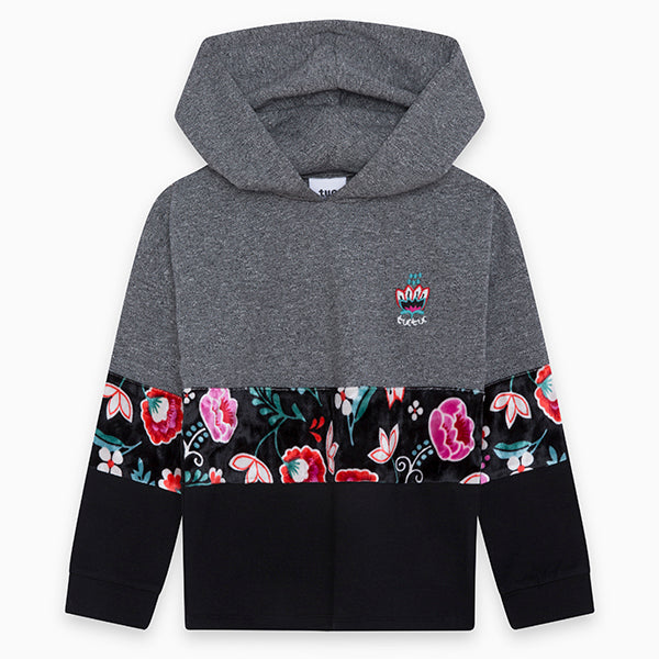 Floral Print Hoodie - Grey