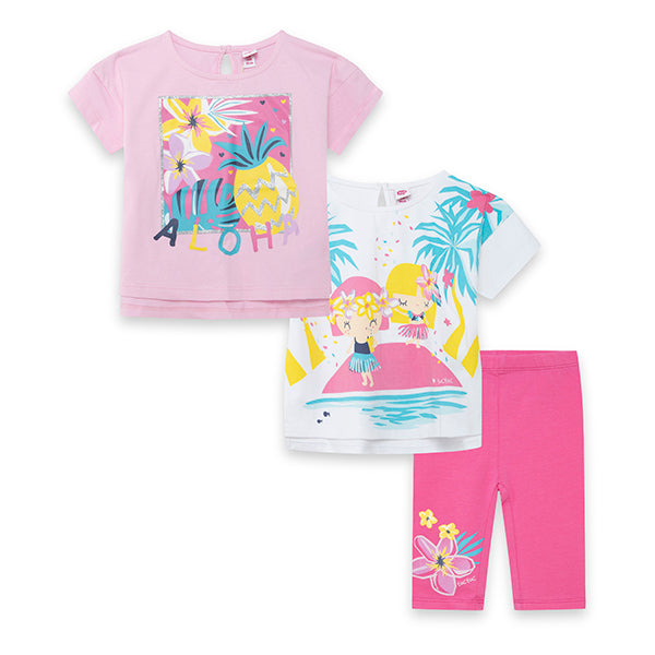 2 T-shirts And Capri Leggings - Pink