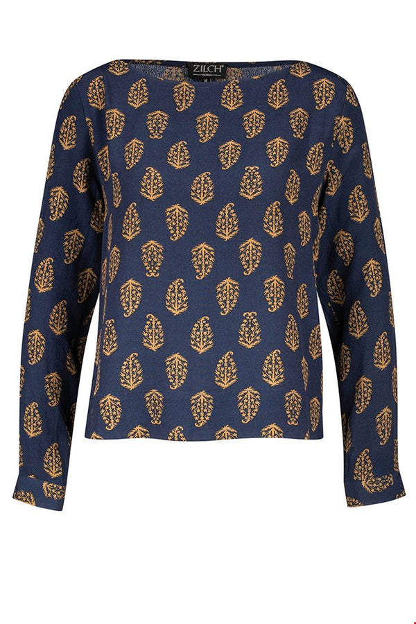 Boatneck Top - Navy Paisley