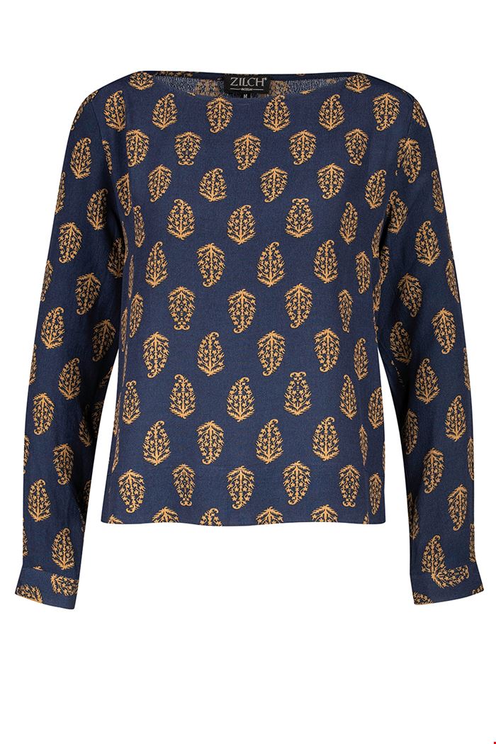 Boatneck Top - Navy Paisley