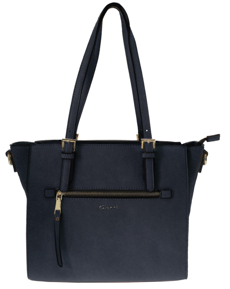 Lille Double Handle Front Zip Tote - Navy