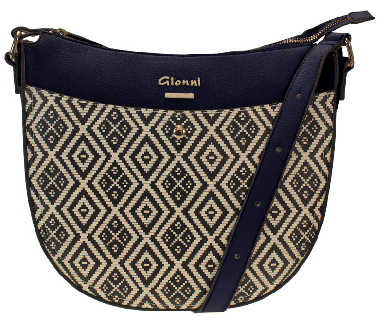 Dagari Curved Top Large Crossbody - Navy