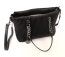 Ribbed Double Chain Handle Tote Bag - Black