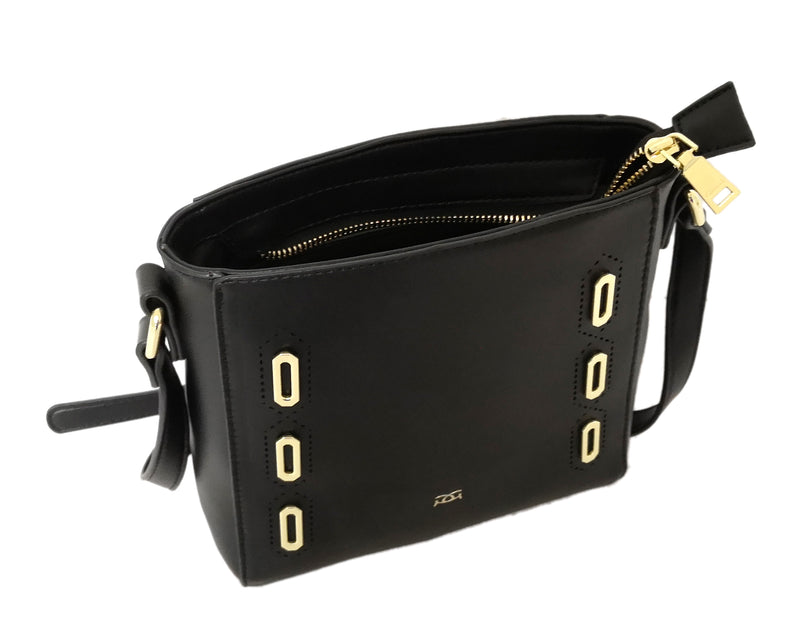 Eyelet Detailed Crossbody Bag - Black