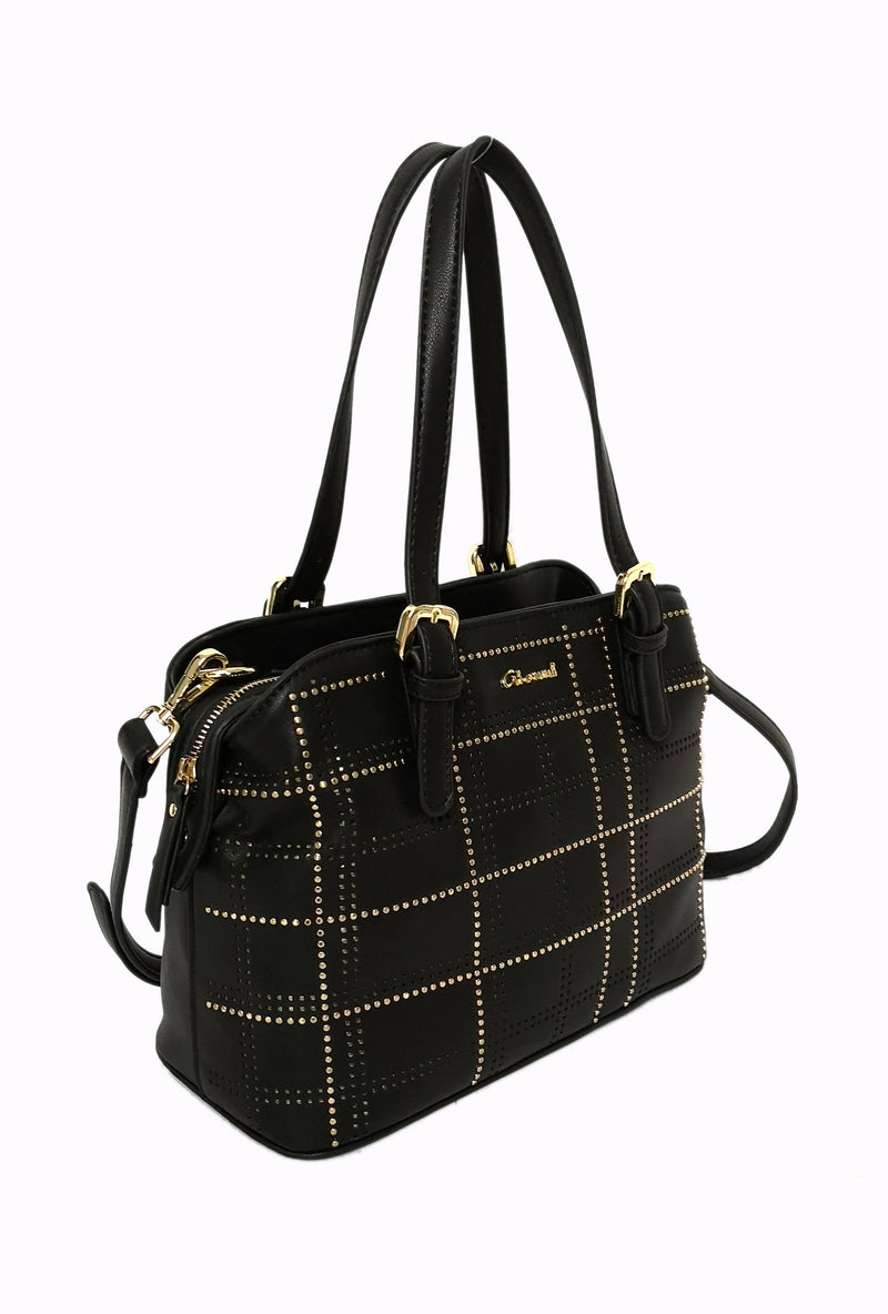 Double Handle Studded Bag - Black