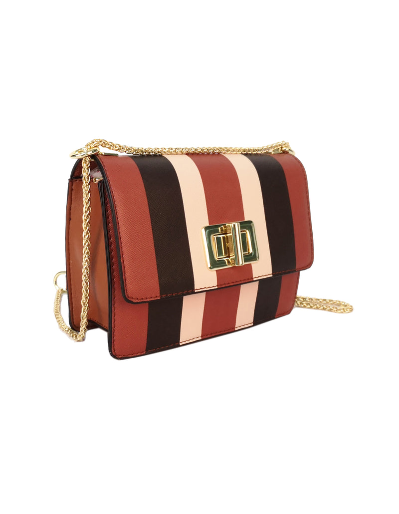 Turnlock Striped Cross Body Bag - Tan