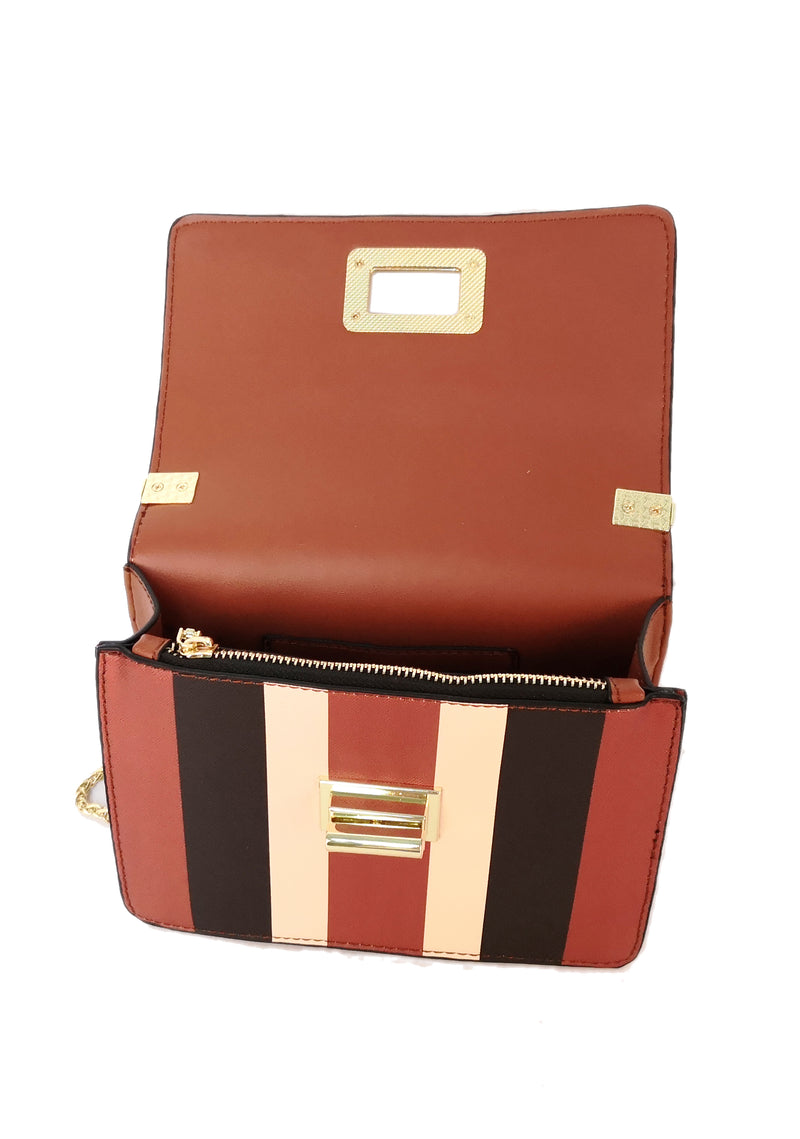 Turnlock Striped Cross Body Bag - Tan