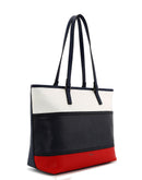 Hibiscus Large Striped Shoulder Bag - Navy