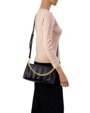 Perla Pleated Chain Crossbody - Black