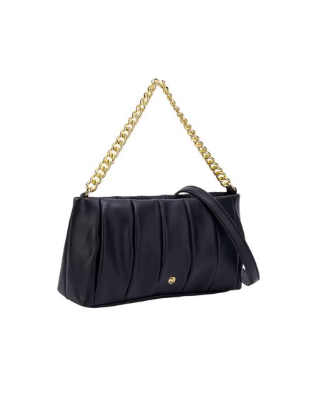 Perla Pleated Chain Crossbody - Black