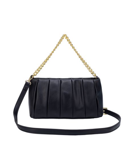 Perla Pleated Chain Crossbody - Black
