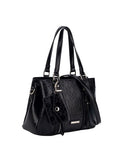 Ivory Double Handle Embossed Bag - Black
