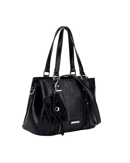 Ivory Double Handle Embossed Bag - Black