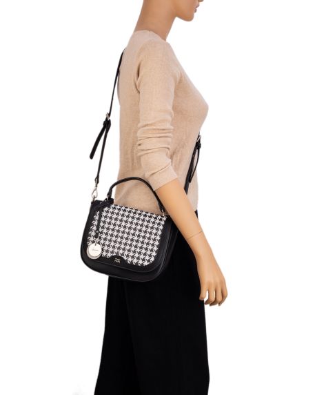 Pessa Houndstooth Saddle Bag - Black