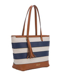 Cancun Striped Canvas Tote - Tan/navy