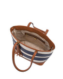 Cancun Striped Canvas Tote - Tan/navy