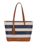 Cancun Striped Canvas Tote - Tan/navy