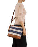 Cancun Striped Canvas Hobo - Tan/navy