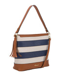 Cancun Striped Canvas Hobo - Tan/navy