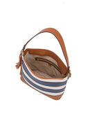 Cancun Striped Canvas Hobo - Tan/navy