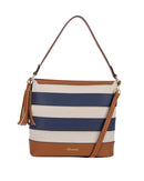 Cancun Striped Canvas Hobo - Tan/navy