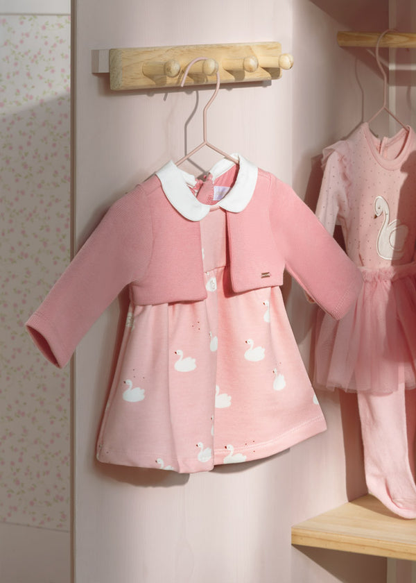 Dress With Knit Cardigan - Baby Rose