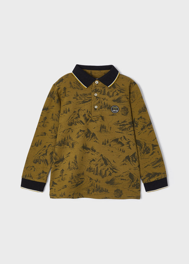 L/s Printed Polo - Old Moss Green