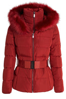 Short Fur Hooded Puffer Jacket - Red