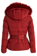 Short Fur Hooded Puffer Jacket - Red