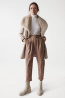 Salsa Fur Collar Woollen Coat - Beige Multi