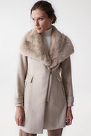 Salsa Fur Collar Woollen Coat - Beige Multi