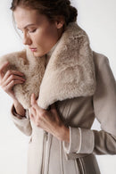 Salsa Fur Collar Woollen Coat - Beige Multi