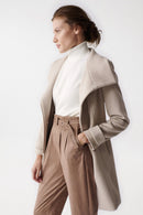 Salsa Fur Collar Woollen Coat - Beige Multi