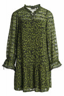 Long Sleeve Print Dress - Green Print
