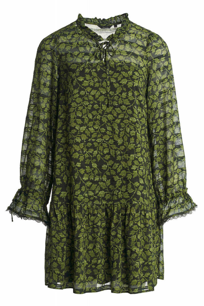 Long Sleeve Print Dress - Green Print