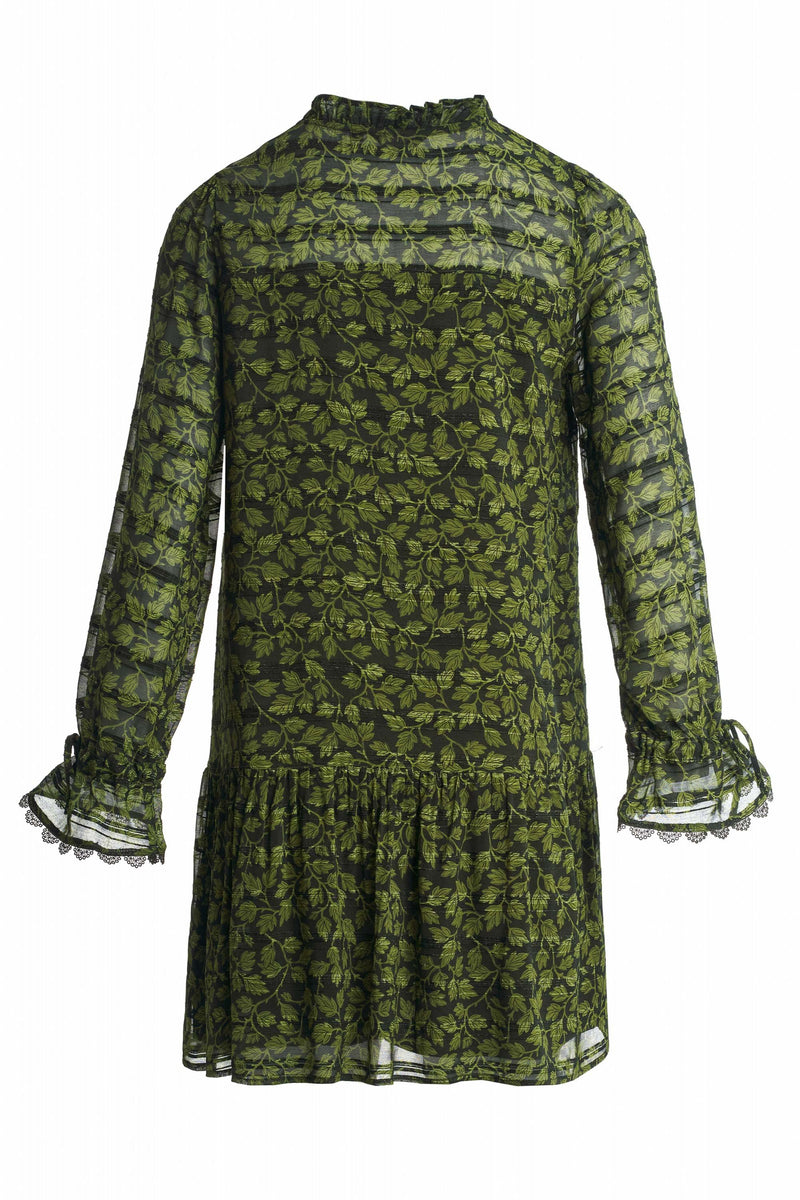 Long Sleeve Print Dress - Green Print