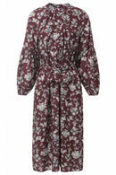 Long Sleeve Print Dress - Burgundy Print