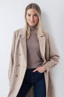 Double Breasted Hooded Coat - Oatmeal