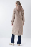 Double Breasted Hooded Coat - Oatmeal