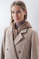 Double Breasted Hooded Coat - Oatmeal