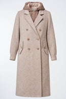Double Breasted Hooded Coat - Oatmeal