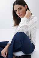 Spain Long Sleeve Print Blouse - White