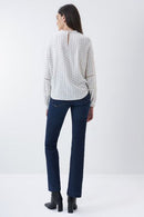 Spain Long Sleeve Print Blouse - White