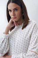 Spain Long Sleeve Print Blouse - White