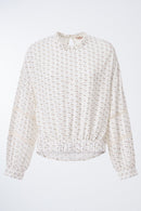 Spain Long Sleeve Print Blouse - White