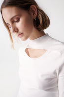 Eyelet High Neck Jumper - White